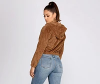 Downtown Doll Cropped Corduroy Bomber Jacket