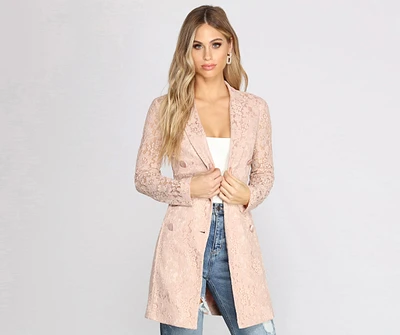 True Love Satin Belted Lace Trench Coat