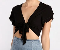 Tied Down Flutter Sleeve Tie Front Top