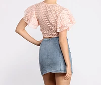 Make My Heart Flutter Lace Tie Front Cropped Blouse