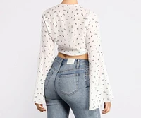 Sweet Floral Bell Sleeve Top