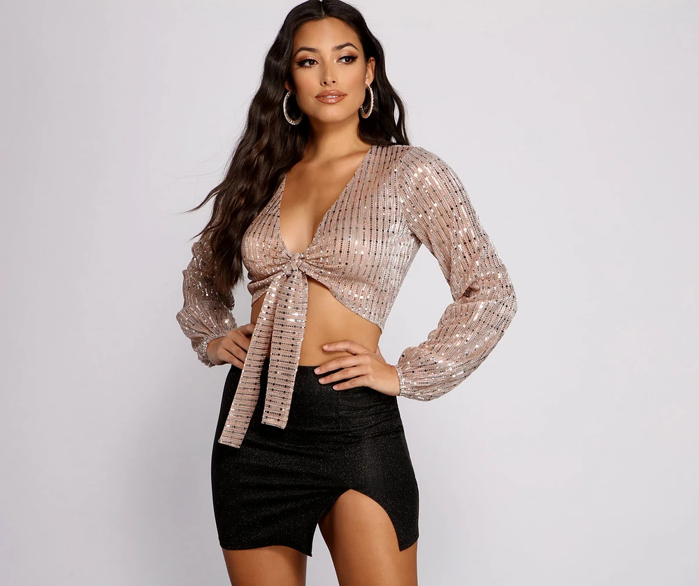 Fab Sequin Tie Front Top