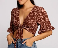 Fierce and Fab Leopard Tie Front Top