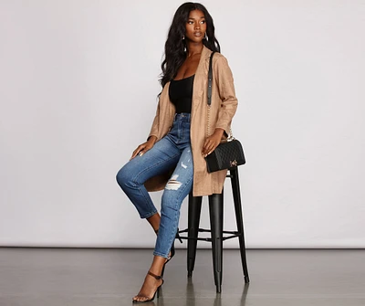 Makin' Moves Faux Suede Long Line Blazer