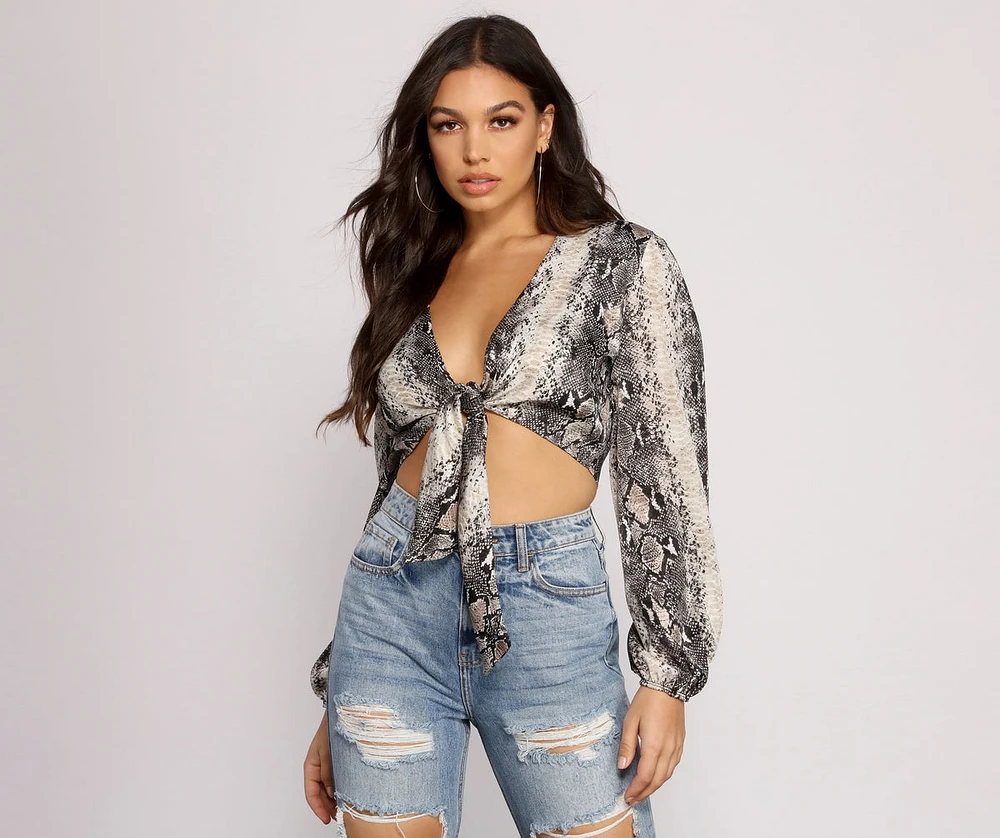 Chic Satin Snake Print Crop Top