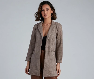 Preppy Plaid Faux Suede Blazer