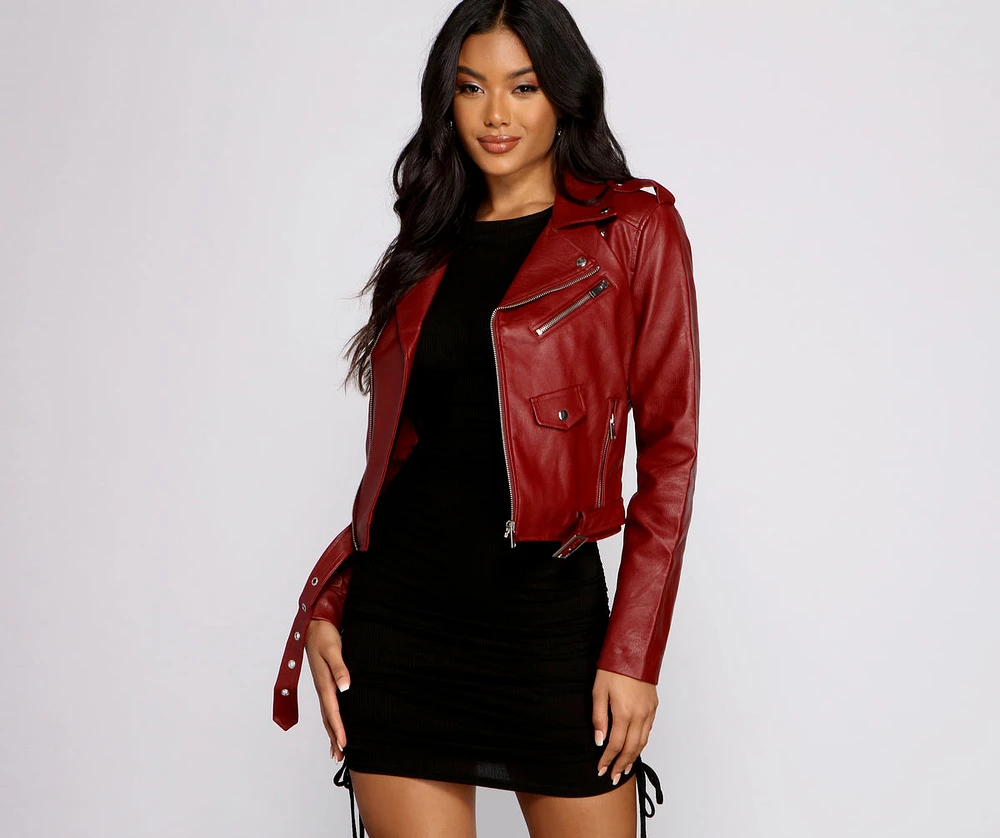 Belted Baddie Faux Leather Moto Jacket