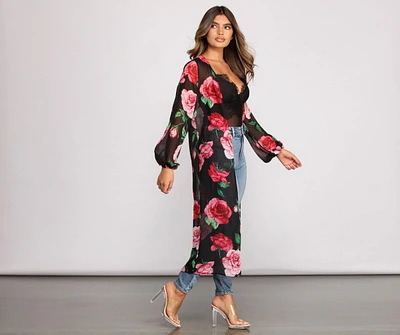 Romantic Vibes Rose Printed Duster