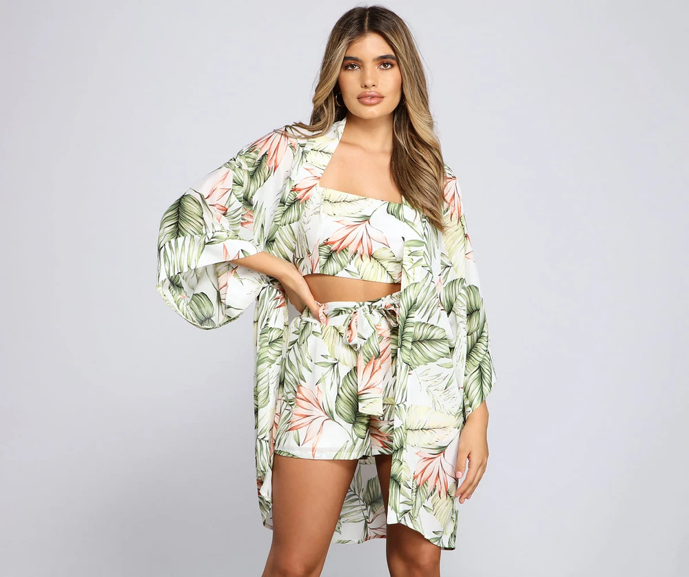 Vacay On My Mind Tropical Print Kimono