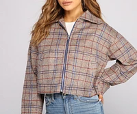 Perf Look Plaid Oversized Cropped Jacket