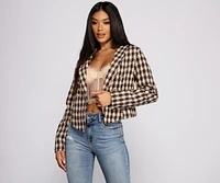 Poised and Professional Houndstooth Cropped Blazer