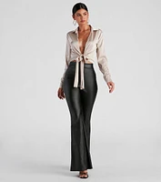 So Sleek Satin Tie-Front Blouse