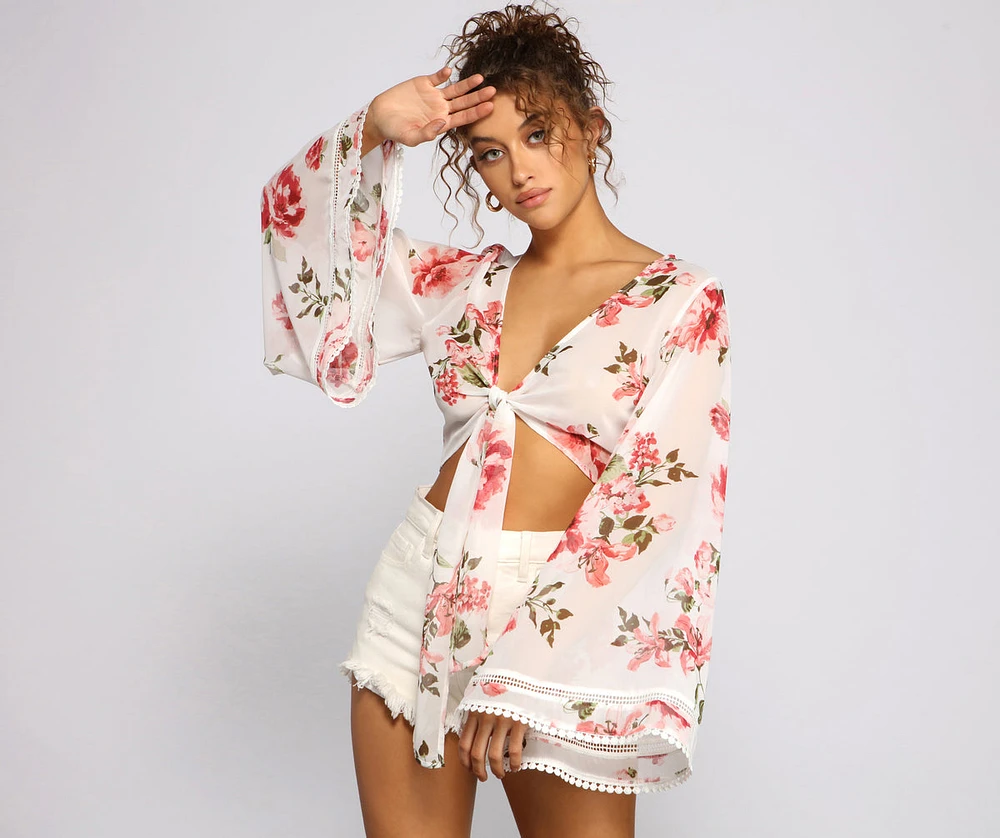 Sweet And Flirty Floral Tie-Front Top