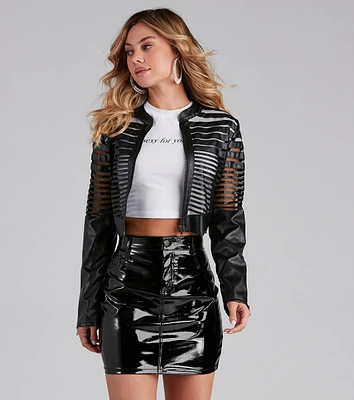 Faux Leather Illusion Striped Jacket