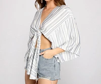 Casual Moment Striped Tie Front Top