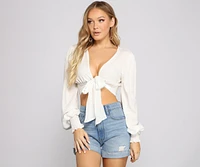 Twist Of Fab Gauze Tie Front Crop Top