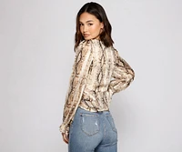 Fab N'Fierce Snake Print Ruffled Top