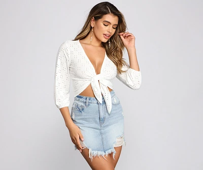 All That Eyelet Tie Front Top