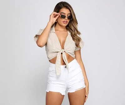 Stylish Stripes Tie Front Top