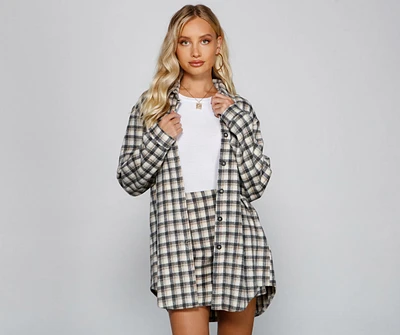 Preppy And Cute Long Plaid Shacket