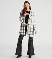 Girl On The Go Flannel Trench Coat