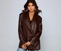 Trendy Oversized Faux Leather Blazer