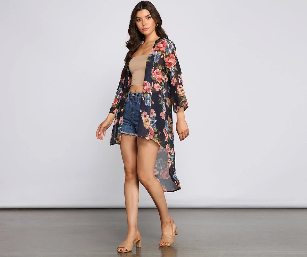 Effortless Style Floral Chiffon Kimono