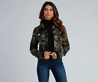 Cutie Camo Button-Down Twill Jacket