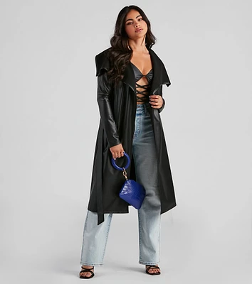 Elevated And Chic Faux Leather Trench