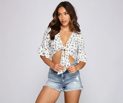 Major Cutie Floral Tie Front Top