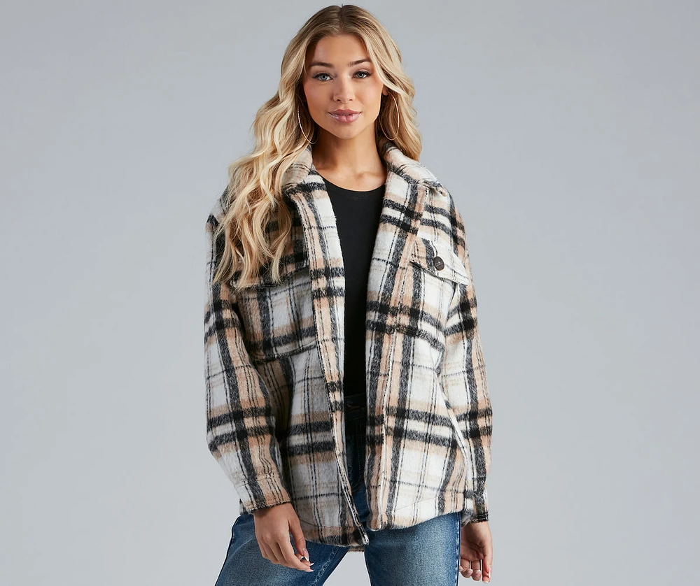 S'more Plaid Faux Fur Woven Shacket