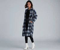 Casual-Cozy Long Line Plaid Shacket