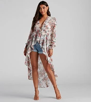 Make It Floral Chiffon High-Low Duster