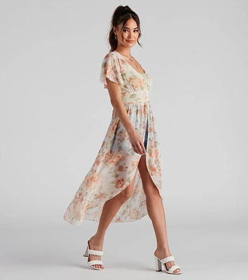 Breezy Flutter Sleeve Floral Duster