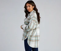 Keeping Knit Casual Plaid Shacket