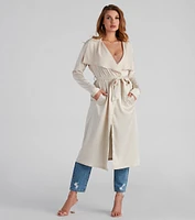 Chic Satin Belted Trench