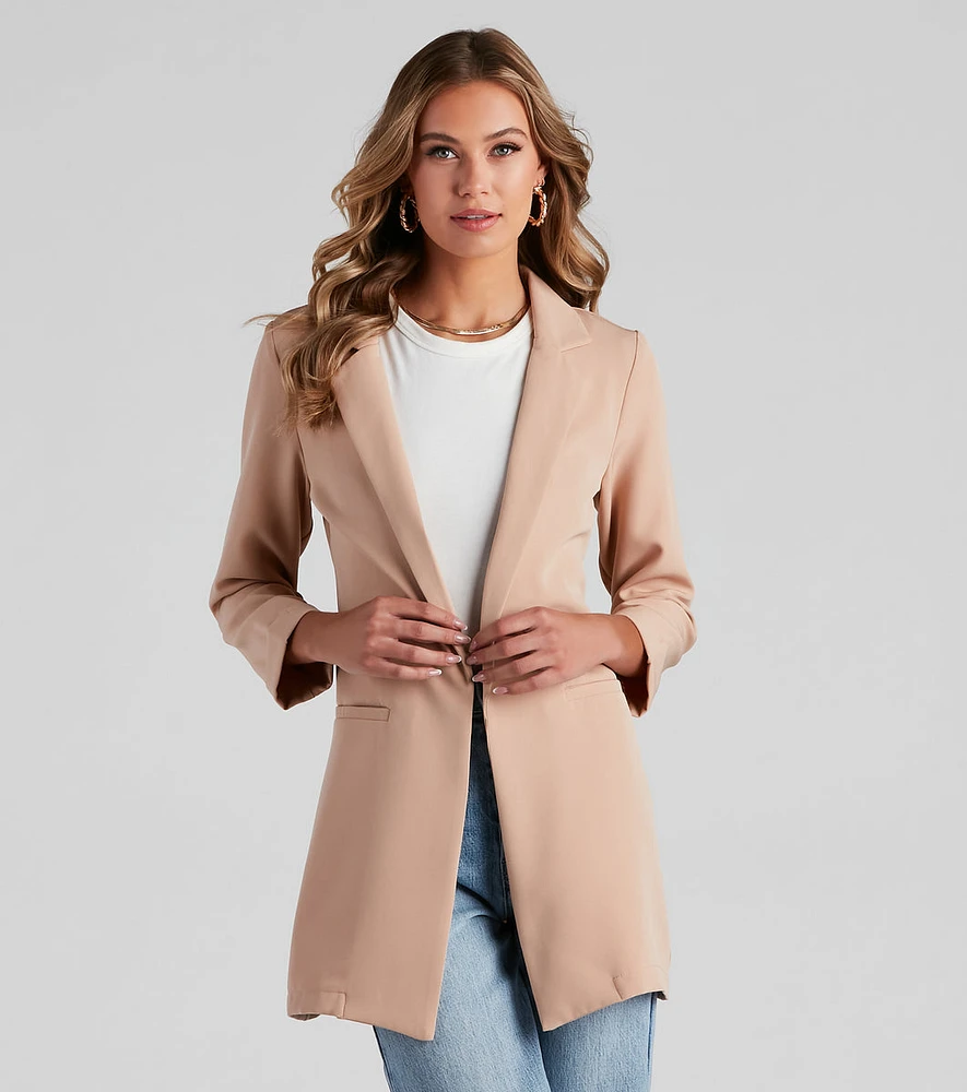 Biz Call 3/4 Sleeve Boyfriend Blazer