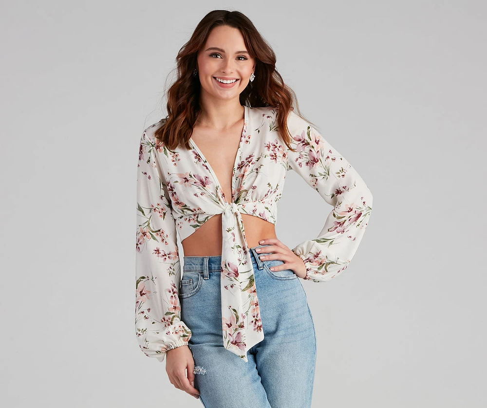 Bloom Mood Floral Tie-Front Top