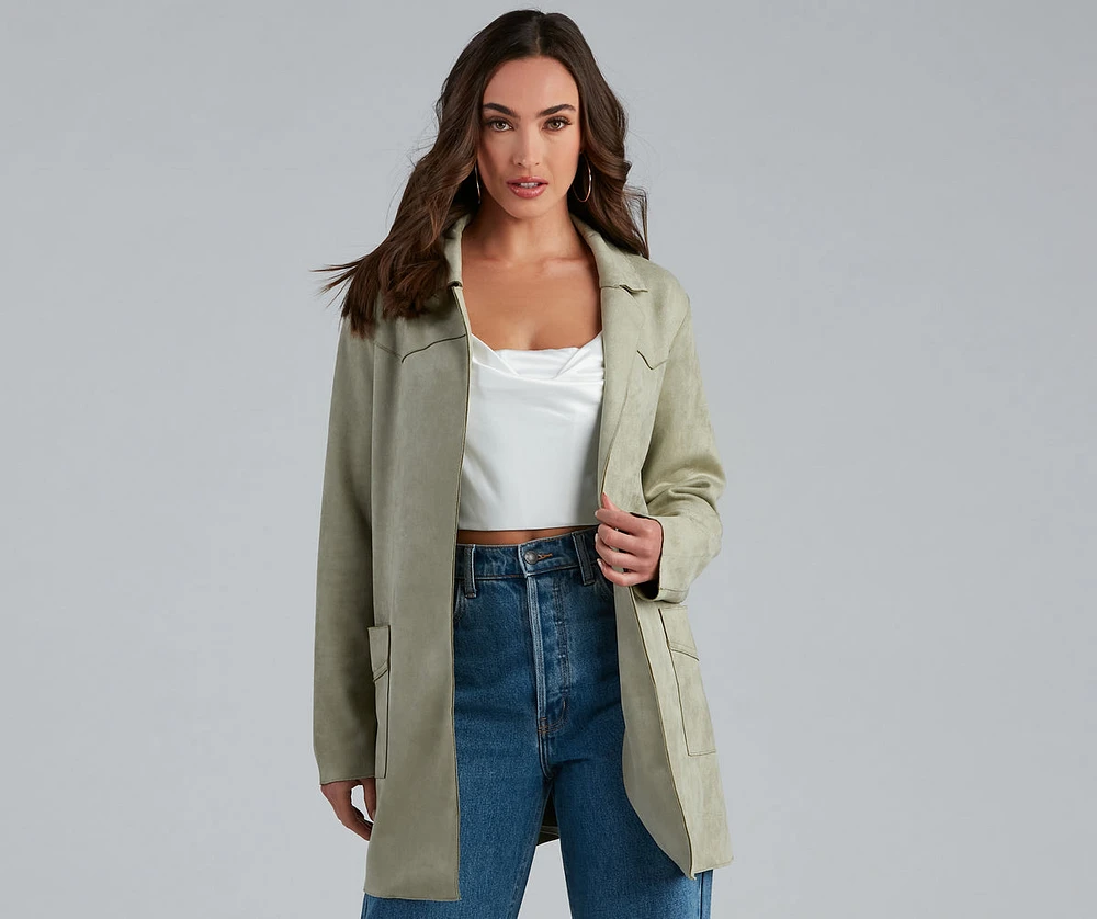 Here For It Faux Suede Trench