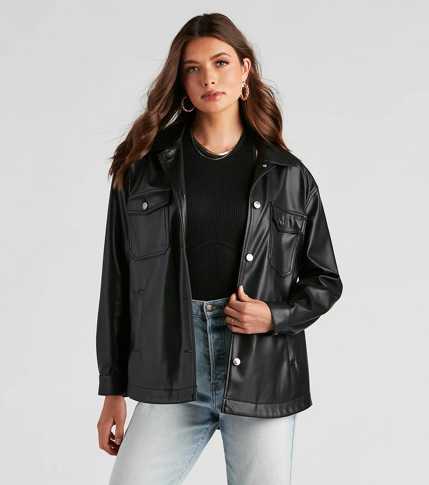 Trendsetting Vibes Faux Leather Shacket