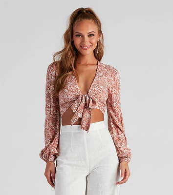 See Me Bloom Floral Tie Front Top