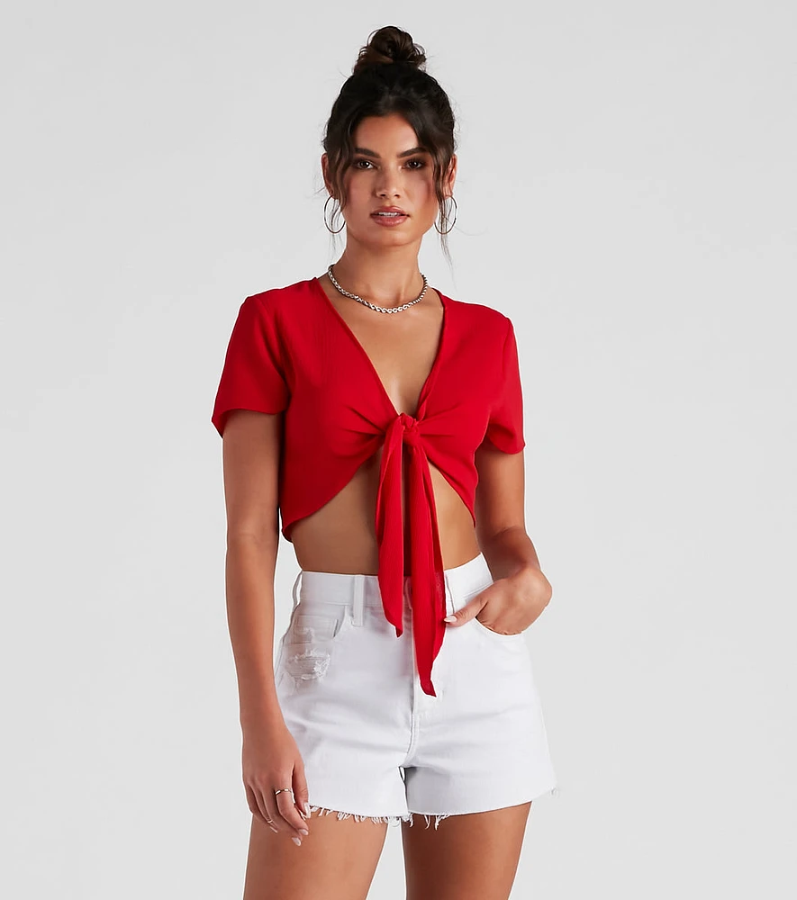 Total Keep Crepe Tie-Front Top