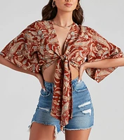Palisades Paisley Tie-Front Top