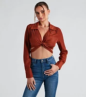 Portrait Mode Tie-Front Poplin Top