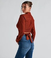 Portrait Mode Tie-Front Poplin Top