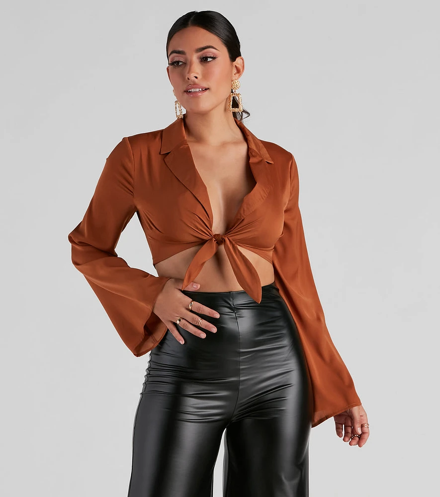 Smooth Talker Satin Tie-Front Top