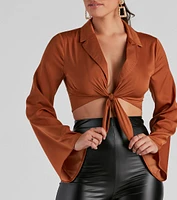 Smooth Talker Satin Tie-Front Top