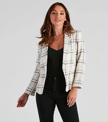 Plaid Haven Casual Woven Blazer