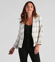 Plaid Haven Casual Woven Blazer