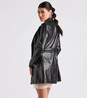 Cinched And Chic Faux Leather Trench Coat